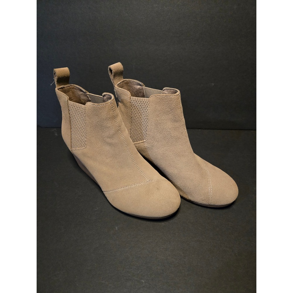 TOMS Leila Wedge Booties Women 8 Tan Good Suede Ankle Boots 10019114